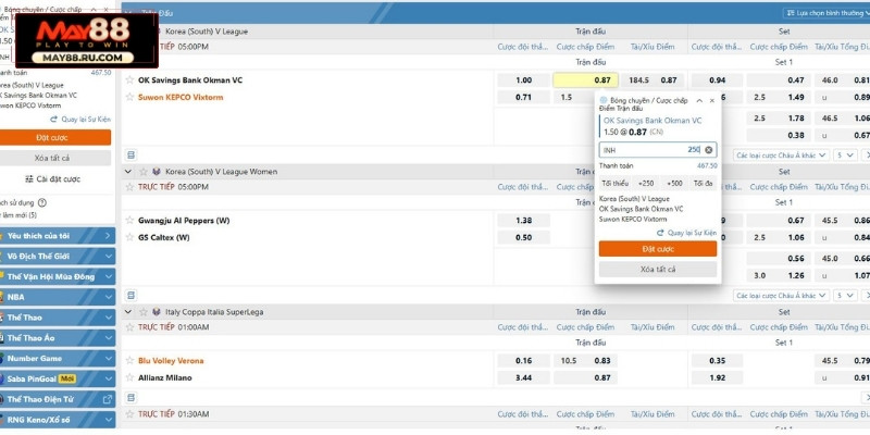 Hướng dẫn các bước đặt cược bóng chuyền May88