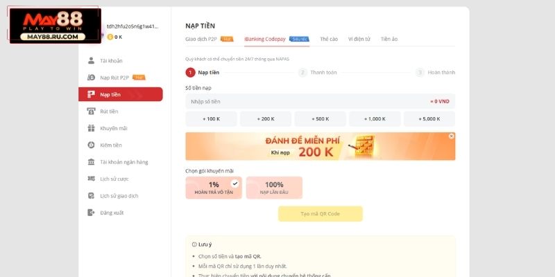 Hướng dẫn nạp tiền vào tài khoản May88 trước khi đặt cược