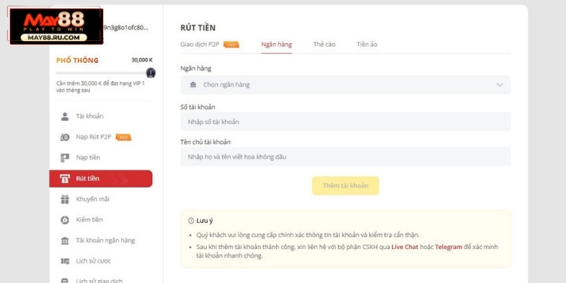 Rút tiền về Ngân hàng